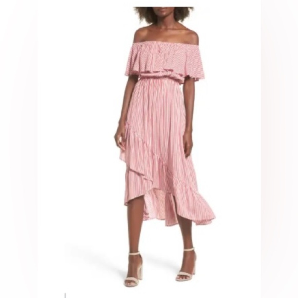 Nordstrom BP Soprano Off the Shoulder Red & White Striped Dress - NWTs